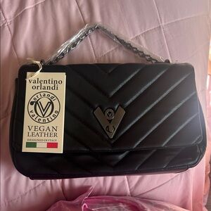 Valentino Orlandi Black Quilted Shoulder Bag with Chain Strap NWT